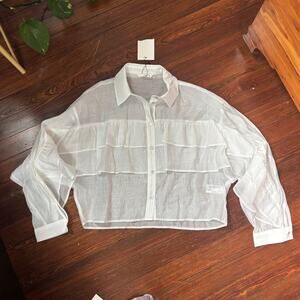 Zara Ruffled Crop Button-Up Shirt
